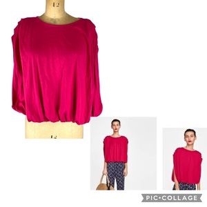 3/$30 Zara Hot Pink Ballooned Detail Short Sleeve Top Size S